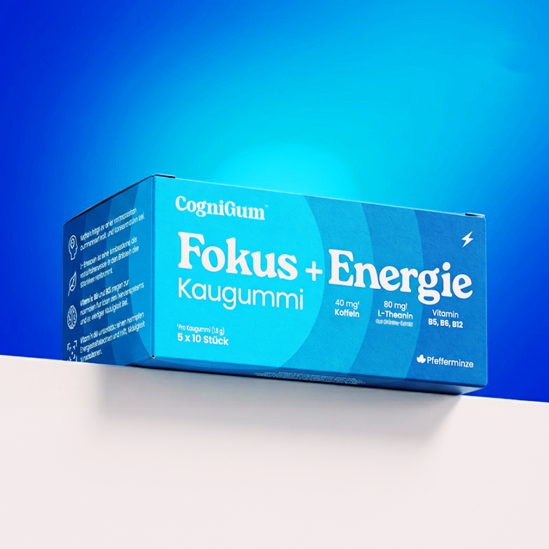 Fokus + Energie Kaugummi mit Koffein, L-Theanin, B5, B6 & B12